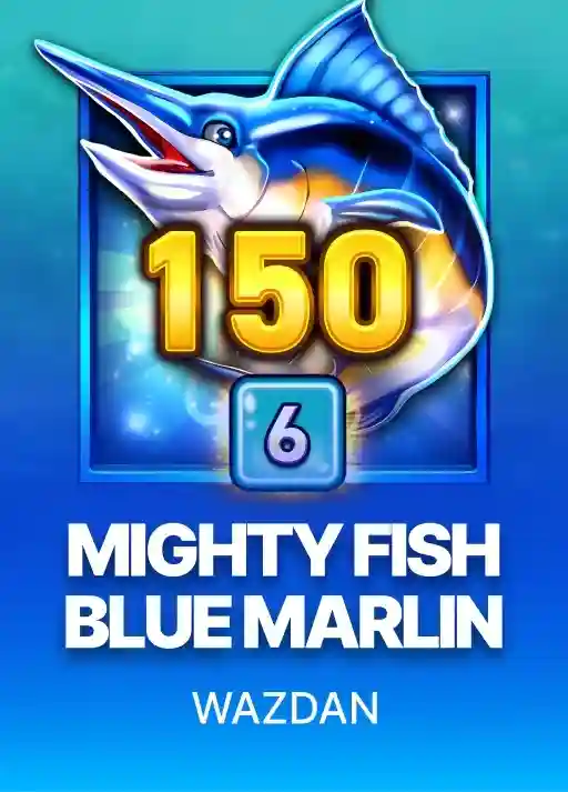 Mighty Fish Blue Marlin slot poster at Lucky Hills Casino