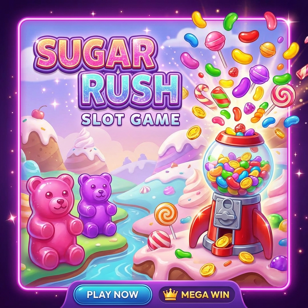 Sugar Rush slot poster at Lucky Hills Casino